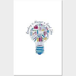 Lightbulb and reading books Posters and Art